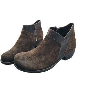 FLY London Sz 11-11.5/ 42 Boots Brown Suede Ankle Meba Zipper  Block Heel New